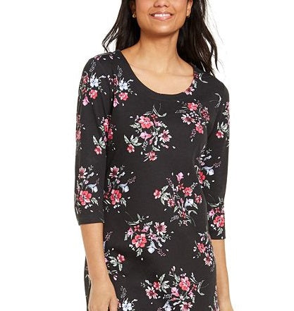 Vestido feminino Karen Scott com estampa floral, preto, tamanho P