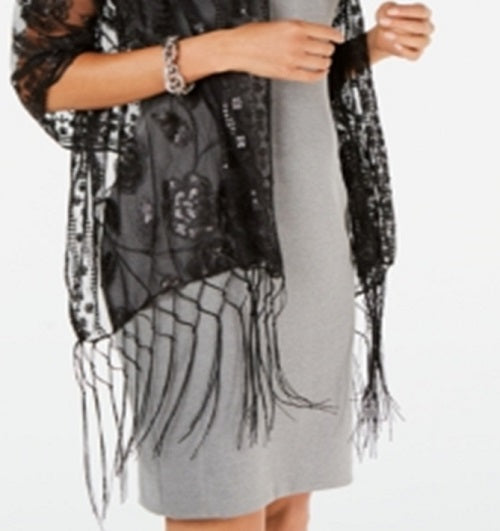 INC International Concepts Feminino Floral Lantejoulas Mesh Wrap Preto Tamanho Regular