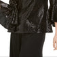 Blusa feminina MSK com manga sino e lantejoulas, preta, tamanho pequeno, extragrande