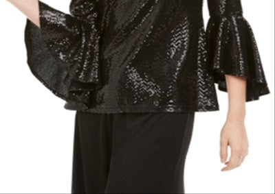 Blusa feminina MSK com manga sino e lantejoulas, preta, tamanho pequeno, extragrande