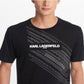 Karl Lagerfeld Camiseta Masculina Crew com Estampa em Relevo Falso, Preta, Tamanho X-G