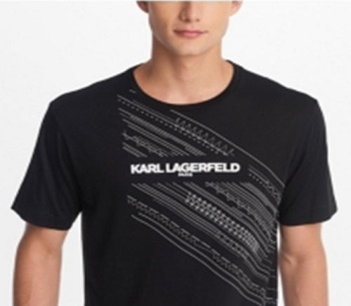 Karl Lagerfeld Camiseta Masculina Crew com Estampa em Relevo Falso, Preta, Tamanho X-G