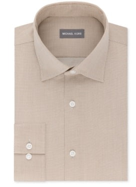 Camisa social masculina Michael Kors Regular Fit Airsoft Stretch Non Iron Performance Solid Marrom Tamanho G
