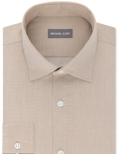 Camisa social masculina Michael Kors Regular Fit Airsoft Stretch Non Iron Performance Solid Marrom Tamanho G