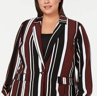 Blazer feminino Alfani Plus listrado de um botão para negócios, marrom, tamanho 1X