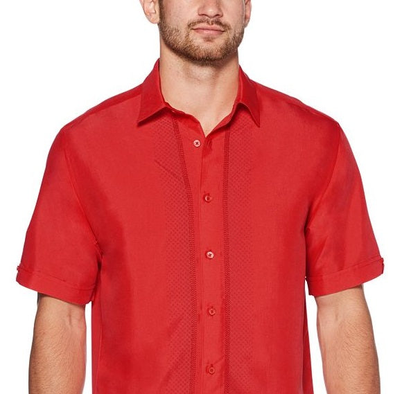Camisa esportiva masculina Cubavera Big &amp; Tall com painel inserido, vermelha, tamanho 2X