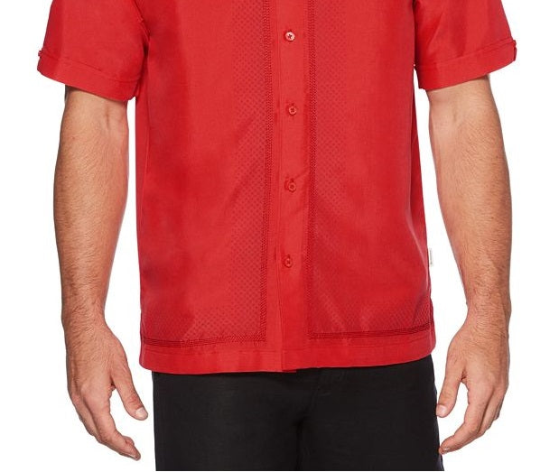 Camisa esportiva masculina Cubavera Big &amp; Tall com painel inserido, vermelha, tamanho 2X