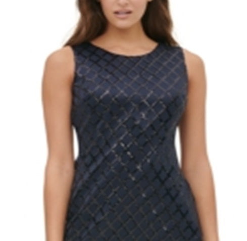 Vestido curto feminino Tommy Hilfiger com lantejoulas, azul, tamanho 12 P