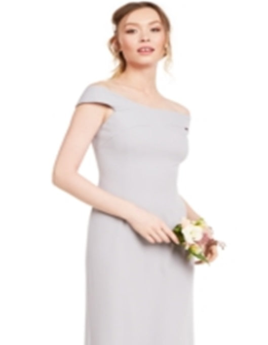 Vestido de festa longo com fenda e manga curta, ombro de fora, tamanho 8, cinza, feminino, Adrianna Papell