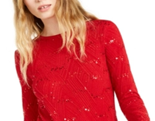 Blusa feminina Michael Kors com lantejoulas e jacquard vermelha, tamanho M