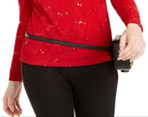 Blusa feminina Michael Kors com lantejoulas e jacquard vermelha, tamanho M