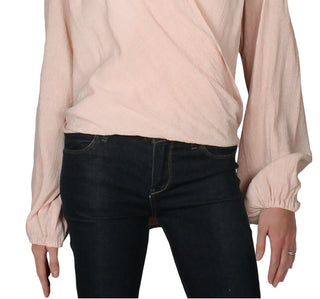 Blusa envolvente drapeada Check on It Hi-Low da Free People para mulheres, rosa, tamanho M