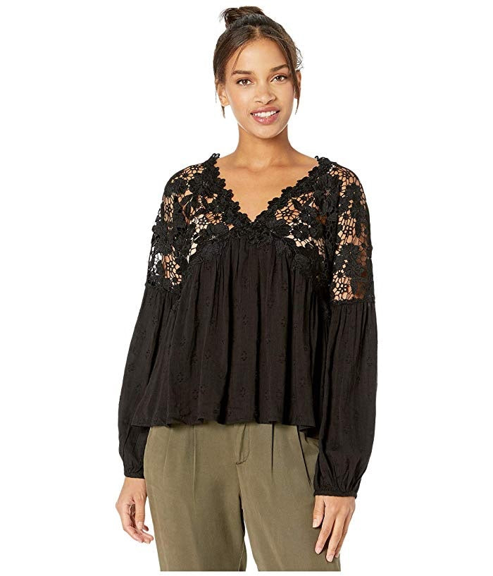Top de renda Lina feminino Free People, preto, tamanho grande