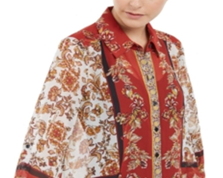 Blusa feminina com estampa de cachecol INC International Concepts, vermelha, tamanho 2XL