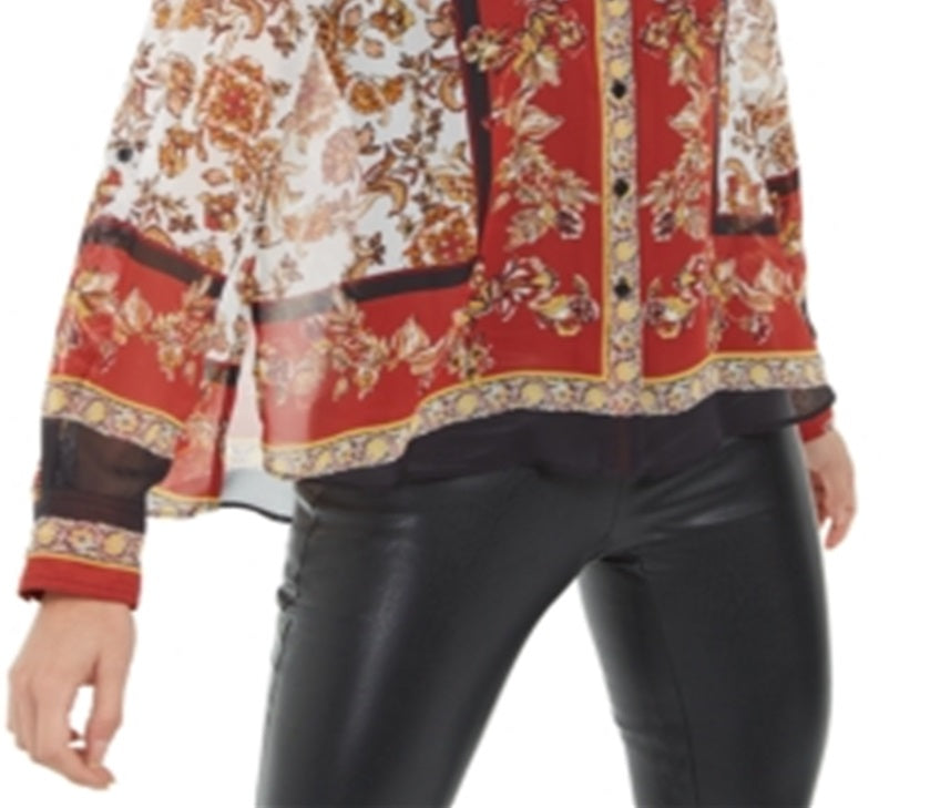 Blusa feminina com estampa de cachecol INC International Concepts, vermelha, tamanho 2XL