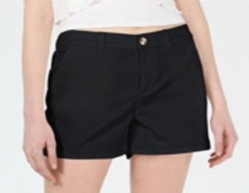 Shorts chino femininos Maison Jules com frente lisa, preto, tamanho 14