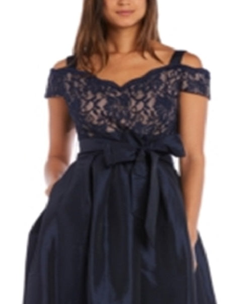 Vestido feminino R &amp; M Richards com alças finas, decote em V, comprimento total, formal, cintura império, azul, tamanho 12