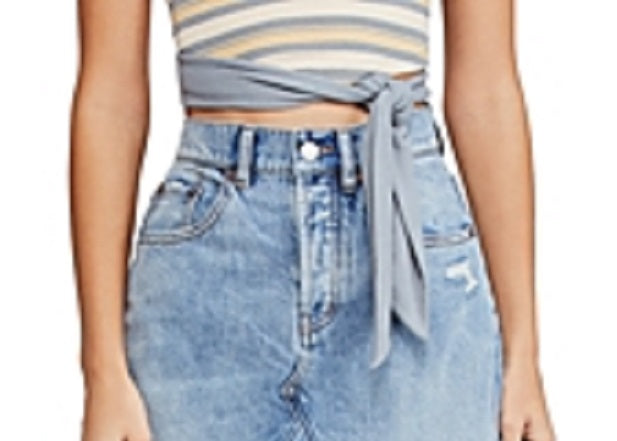 Minissaia desfiada com bolsos Free People feminina, azul, tamanho 24