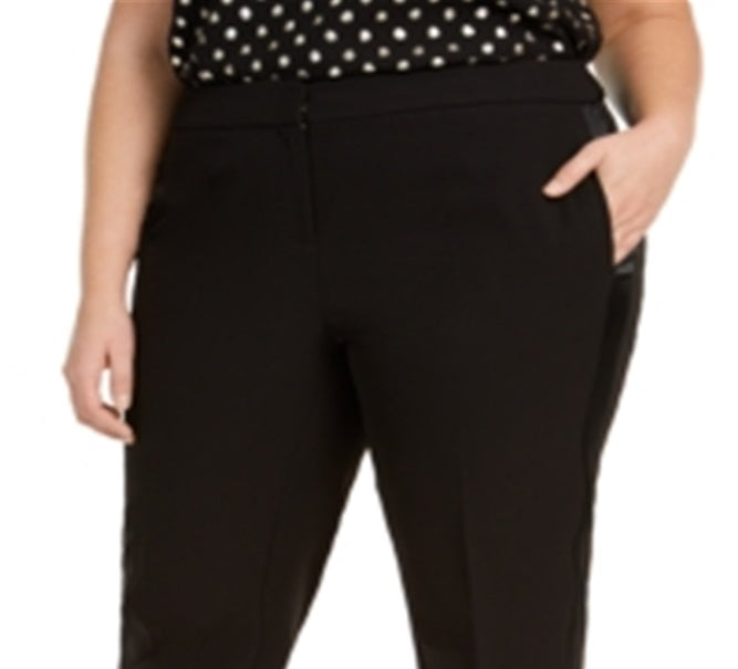 Calça feminina Bar III Trendy Plus Tuxedo com listras de cetim e perna reta, preta, tamanho 14W