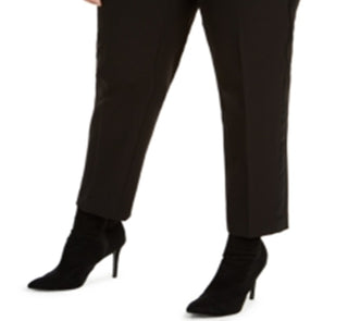 Calça feminina Bar III Trendy Plus Tuxedo com listras de cetim e perna reta, preta, tamanho 14W