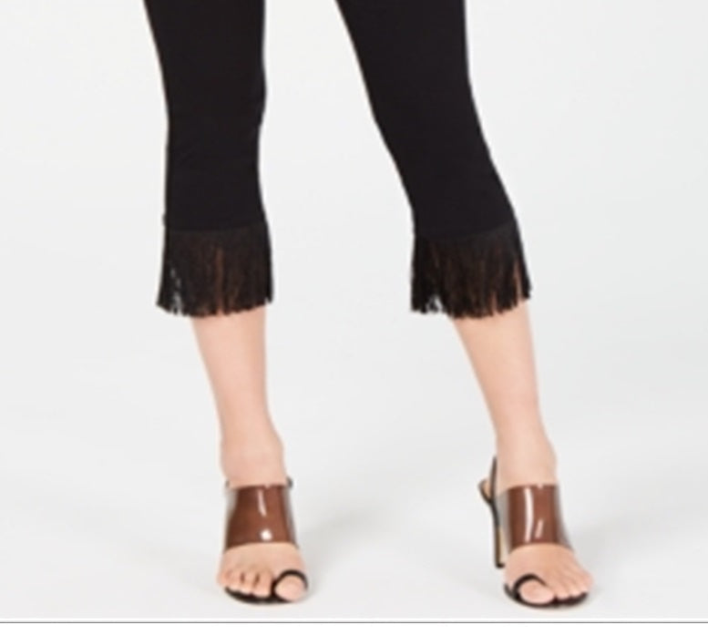 Calça social feminina com franjas e stretch, da INC International Concepts, preta, tamanho 14