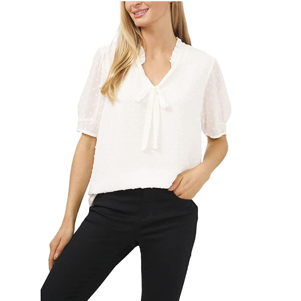 Blusa feminina CeCe com estampa de clipes e técnicas mistas, cru macio, tamanho GG