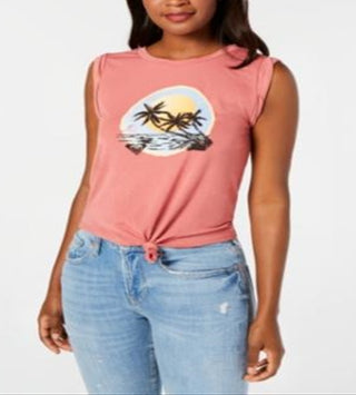 Camiseta Roxy Juniors com estampa gráfica e amarração frontal, rosa, tamanho M