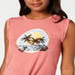 Camiseta Roxy Juniors com estampa gráfica e amarração frontal, rosa, tamanho M