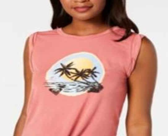 Camiseta Roxy Juniors com estampa gráfica e amarração frontal, rosa, tamanho M