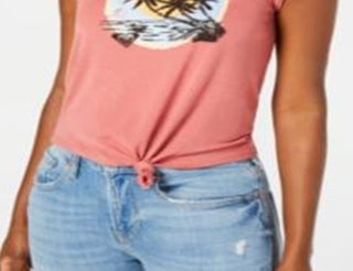 Camiseta Roxy Juniors com estampa gráfica e amarração frontal, rosa, tamanho M