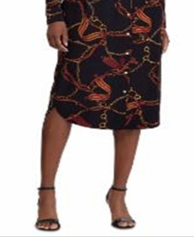 Vestido-camisa longo estampado com gola alta e punho Ralph Lauren feminino, preto, tamanho pequeno