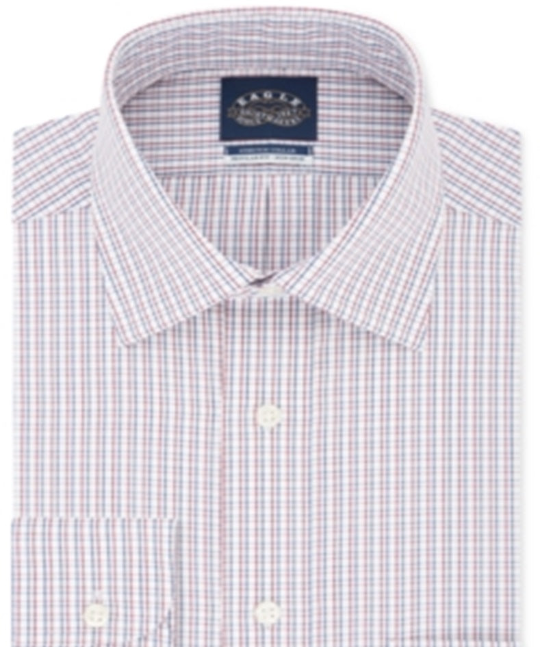 Camisa social xadrez Eagle Masculina Classic Regular Fit, sem passar a ferro, gola elástica, vermelha, tamanho 32x33