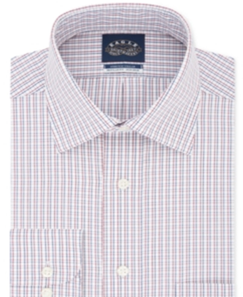 Camisa social xadrez Eagle Masculina Classic Regular Fit, sem passar a ferro, gola elástica, vermelha, tamanho 34X35