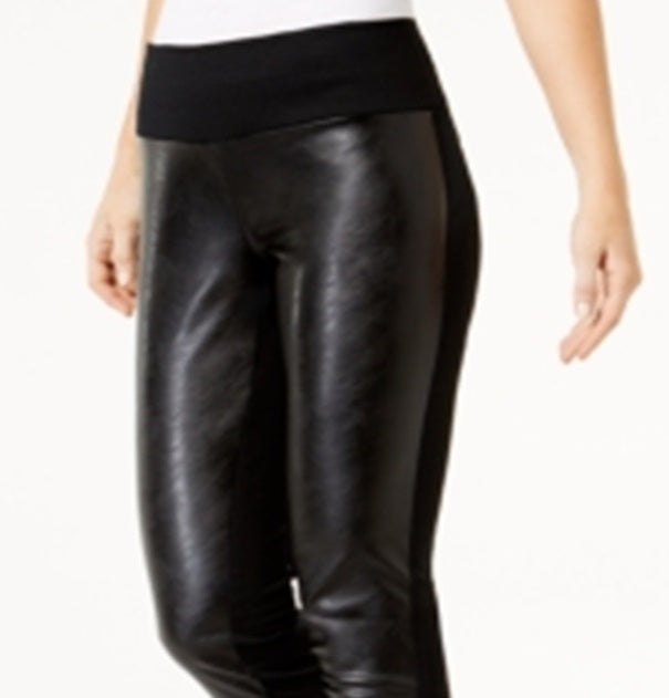 Calça skinny feminina de couro sintético INC International Concepts, preta, tamanho 6