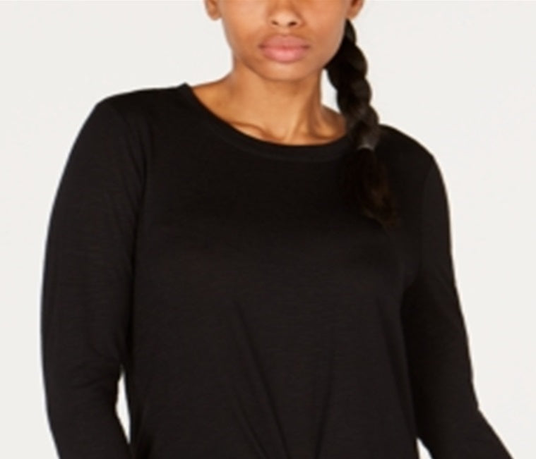 Camiseta feminina Ideology de manga comprida com gola redonda e estampa de joias, preta, tamanho X-S