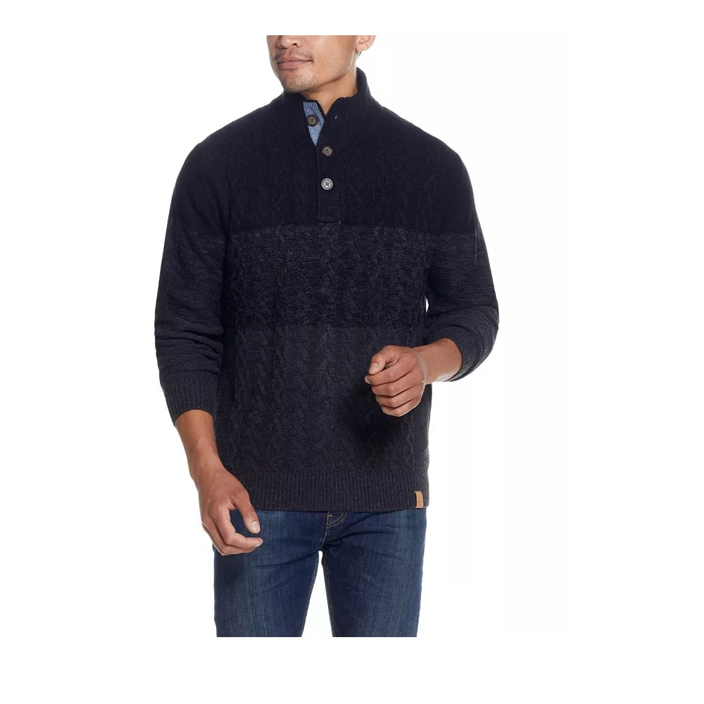Suéter masculino vintage à prova de intempéries com botões militares e gola alta, preto, tamanho grande