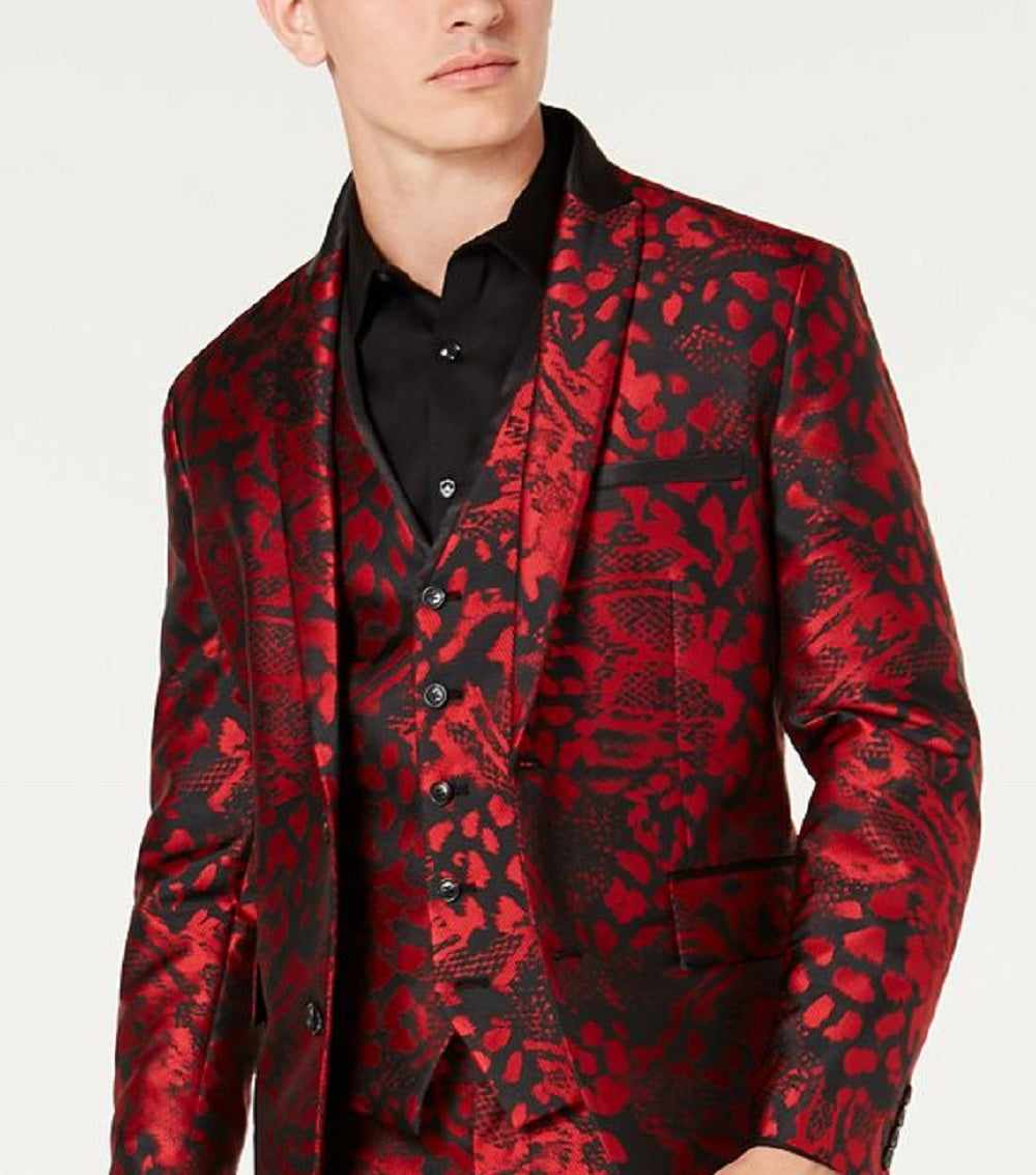Blazer masculino slim fit com estampa animal da INC International Concepts, vermelho, tamanho extrapequeno