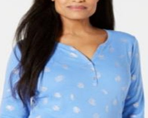 Karen Scott Top Henley Estampado Feminino Azul Tamanho X-S