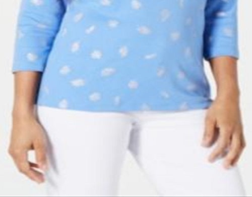 Karen Scott Top Henley Estampado Feminino Azul Tamanho X-S