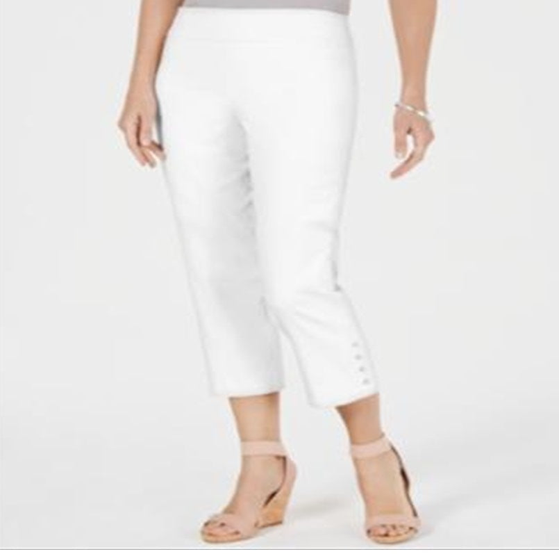 Calça Capri Feminina JM Collection com Botões e Barra Branca Tamanho Pequeno