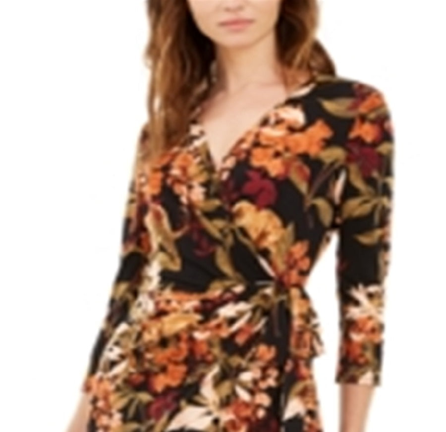 Vestido envelope falso com estampa de selva feminino INC International Concepts, marrom, tamanho pequeno P/M