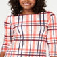 Charter Club Blusa feminina de algodão xadrez com decote canoa, laranja, tamanho pequeno G