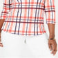 Charter Club Blusa feminina de algodão xadrez com decote canoa, laranja, tamanho pequeno G