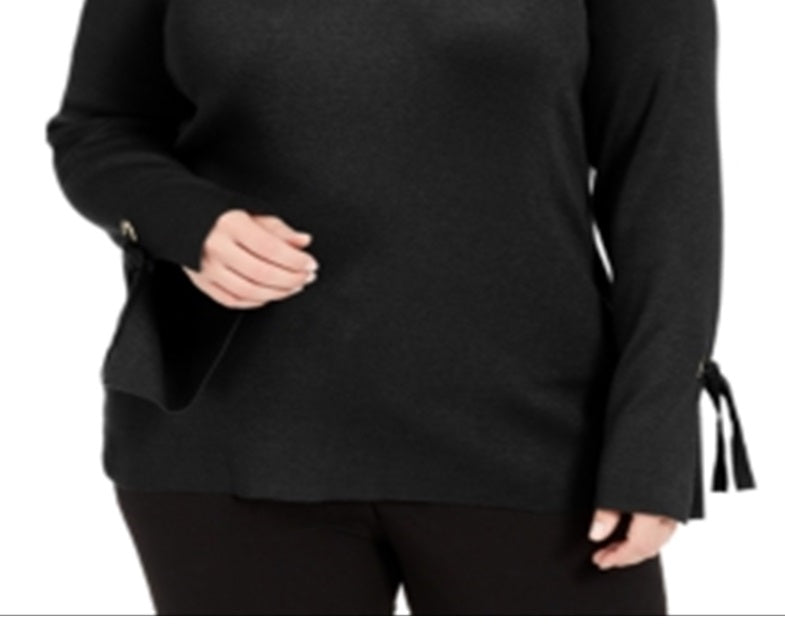JM Collection Suéter feminino plus size com detalhes em ilhós, preto, tamanho 3X