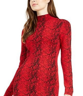 Vestido feminino Bar III com manga comprida e abaixo do joelho, vermelho, tamanho grande