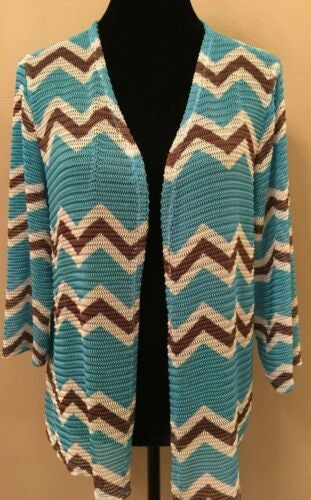 Cardigan de malha Chevron frontal aberto feminino INC, azul, tamanho 1X