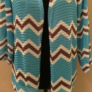 Cardigan de malha Chevron frontal aberto feminino INC, azul, tamanho 1X