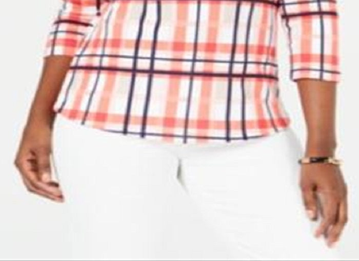 Charter Club Feminino Algodão Petite Laid Gola Canoa Top Coral Tamanho Petite S
