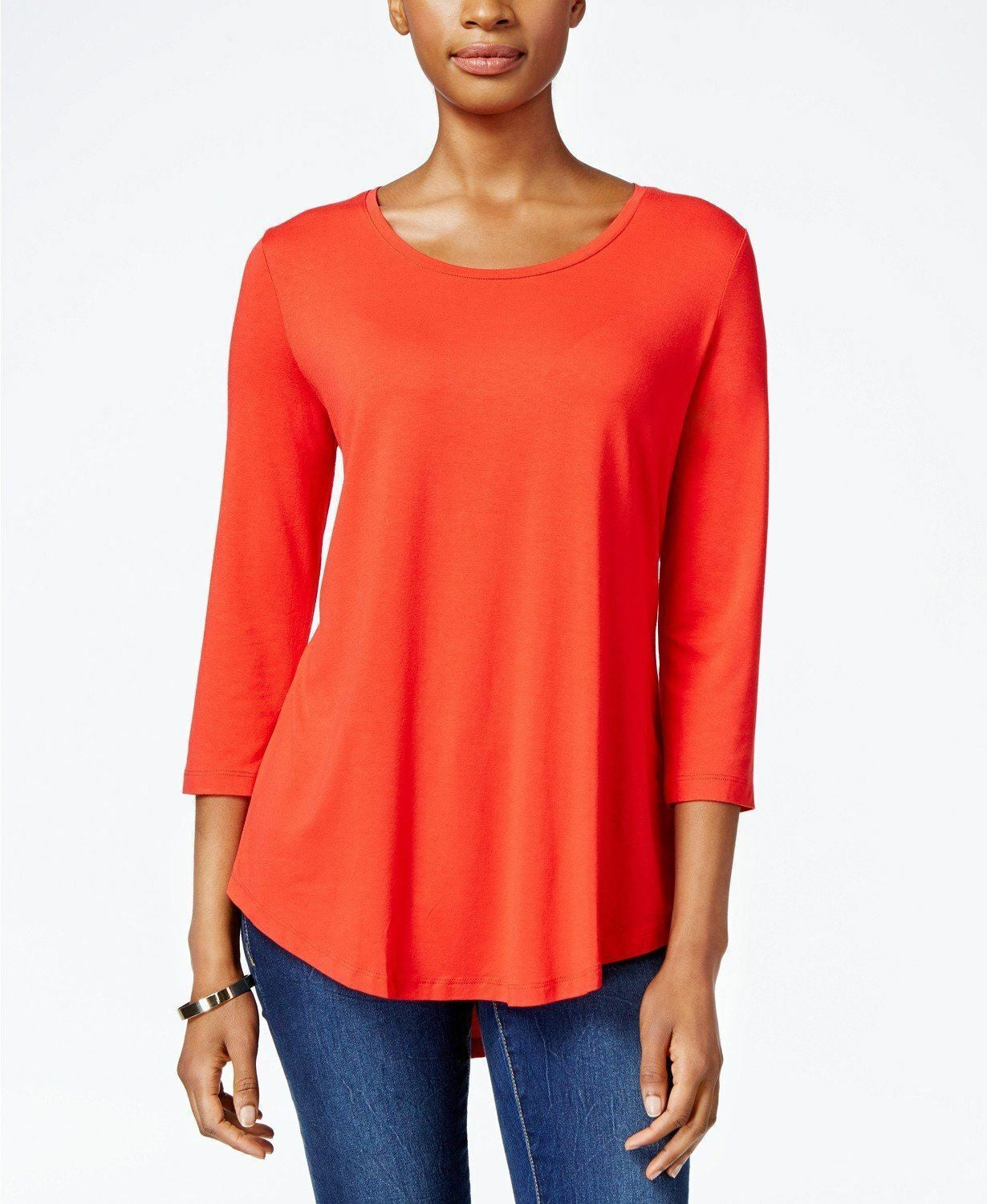 JM Collection Blusa Feminina de Rayon Sólido Vermelho Tamanho Grande