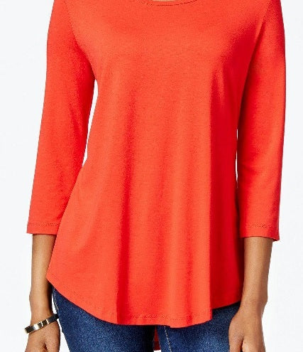 JM Collection Blusa Feminina de Rayon Sólido Vermelho Tamanho Grande